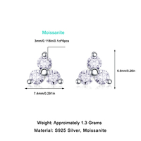 Boucles d'oreilles clous en argent sterling 925 avec moissanite taille ronde, trio de pierres, couleur D, pureté VVS1, pour femme