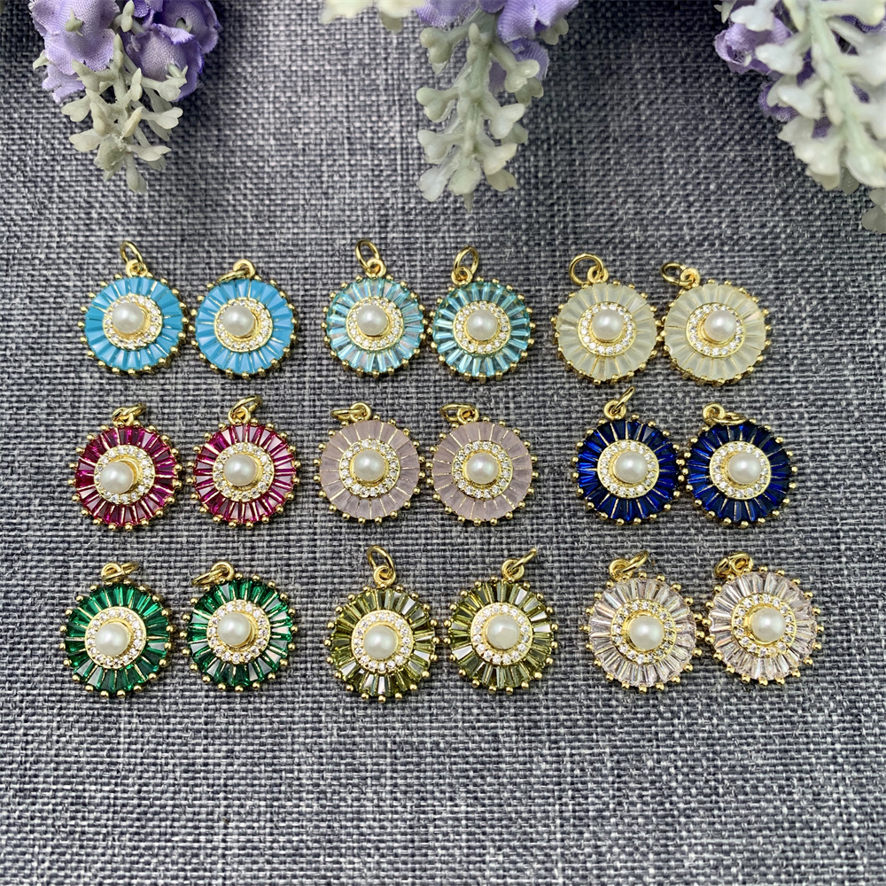 LS-A3669 красочные cz микро проложить подвеска в форме цветка Шарм, горячая жемчужина cz позолоченный Шарм для ожерелья ювелирных изделий