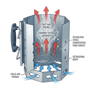 Allume-<span class=keywords><strong>charbon</strong></span> de qualité supérieure en acier inoxydable avec double poignée, allumage rapide, allume-barbecue avec grille métallique interne - Product Image 3
