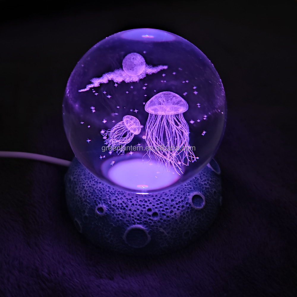QYマステ12月新作Crystal-Last night 6cm×5M 贝壳光 Jellyfish 6cm 3D Art Crystal Glass Glowing Ball Night Lamp