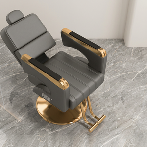 Contemporary Barber Chair Faux Leather Reclining Hydraulic Pump Adjustable <b>Footrest</b> Round Base Salon Furniture - Product Image 3