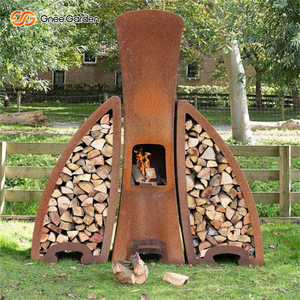 Hot Sale Rustic Corten Steel & Concrete Outdoor Fireplace Wood-Burning Fire Pit <b>Log</b> Storage Eco-Friendly 75000 BTU+ for Garden - Product Image 1