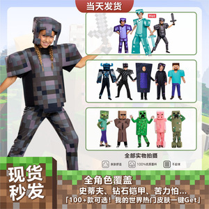 Disfraz Infantil de Minecraft, Diseño Pixelizado de Cuerpo Completo, Traje de Actuación para Niños, Verano 2025 - Product Image 4