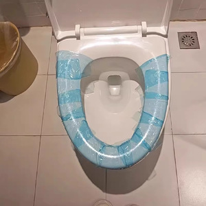 Hotel Toilet Seat Cover Blue Disposable Stain Resistant Film With 3M Tape Portable Travel Use - Product Image 2