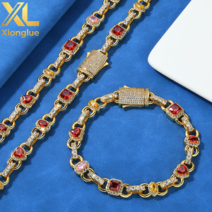 Hip Hop Jewelry 18K Gold Plated Gemstone Chain <b>Bracelet</b> Womens Heart Shape <b>Red</b> Zircon Geometric Design Link Chain for Gift - Product Image 5