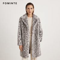Manteau en fausse fourrure gris léopard des neiges de luxe pour femme, mi-long, chaud et élégant, veste d'hiver duveteuse et tendance avec revers
