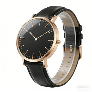 Orologio da <span class=keywords><strong>Uomo</strong></span> di Lusso Minimalista al Quarzo Analogico con Cassa in Acciaio Inossidabile e <span class=keywords><strong>Cinturino</strong></span> in Vera <span class=keywords><strong>Pelle</strong></span> Resistente all'Acqua - Product Image 1