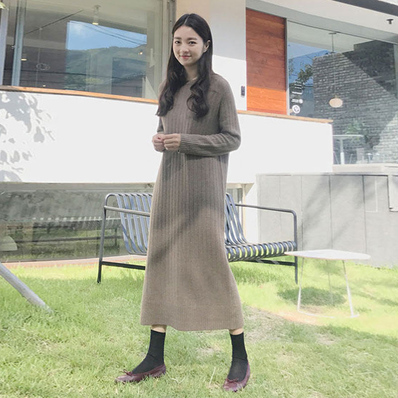 Winter Korean Wholesale Casual O-neck Solid Color Oversized Knitted Dress  Pullover Fluffy Maxi Sweater Dress for Womens| Alibaba.com