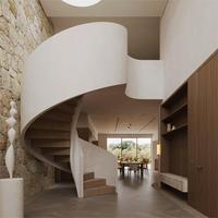 Escalier moderne incurvé en bout Structure en bois et acier avec rail en verre design pour maisons duplex à usage intérieur Aménagements ouverts