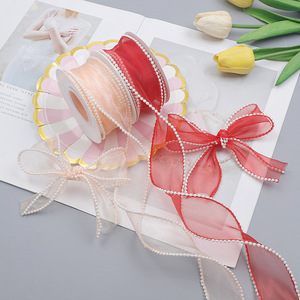 Pita Benang Gelombang Tepi Mutiara Ramah Lingkungan Buatan Sendiri untuk Pernikahan, Pesta Natal, Pembungkus Kado Fashion - Product Image 2