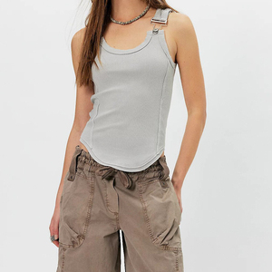 Channel 2026 Débardeur côtelé à boucle pour <span class=keywords><strong>femme</strong></span>, col rond, sans manches, coupe ajustée chic, style Y2K vintage grunge pour adolescentes - Product Image 4