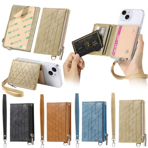 Étui portefeuille pour téléphone avec porte-cartes et autocollant arrière pour iPhone, compatible avec plusieurs modèles de téléphones, clip à monnaie, cordon, usage quotidien - Product Image 1