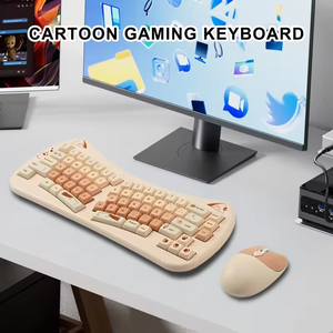 LVKIDRON kedi kulak kablosuz fare klavye takım şarj edilebilir ergonomik çift modlu 2.4G bağlantı su geçirmez 1600 DPI masaüstü için - Product Image 5