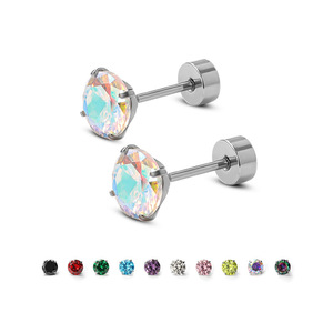 ต่างหูแฟชั่นทรงกลมประดับ<span class=keywords><strong>เพชร</strong></span>ซิคอน 5A สีสันสดใส วัสดุไทเทเนียม ASTM F136 สำหรับเจาะกระดูกแบบแบน เหมาะสำหรับผู้หญิง - Product Image 1