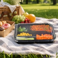 boîte à déjeuner bento à emporter, compartiment à 2 ou 3 parties, conteneurs à base noire avec couvercles