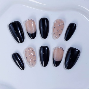 Nouveauté 10/24 pièces Faux ongles noirs faits à la main à presser, Faux ongles à presser, Ongles artificiels à presser <span class=keywords><strong>avec</strong></span> <span class=keywords><strong>strass</strong></span> - Product Image 2