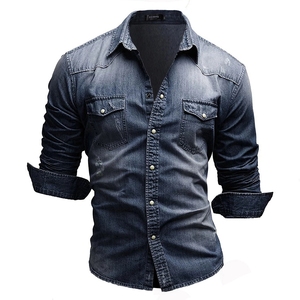 <span class=keywords><strong>Camicia</strong></span> <span class=keywords><strong>di</strong></span> <span class=keywords><strong>Jeans</strong></span> a maniche lunghe da uomo alla moda camicie in Denim blu stile retrò con due tasche e <span class=keywords><strong>camicia</strong></span> da Cowboy da uomo XXXL - Product Image 4