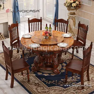 Table à manger avec plateau en marbre, chaise ronde et centrale tournante, style européen, produit de luxe
