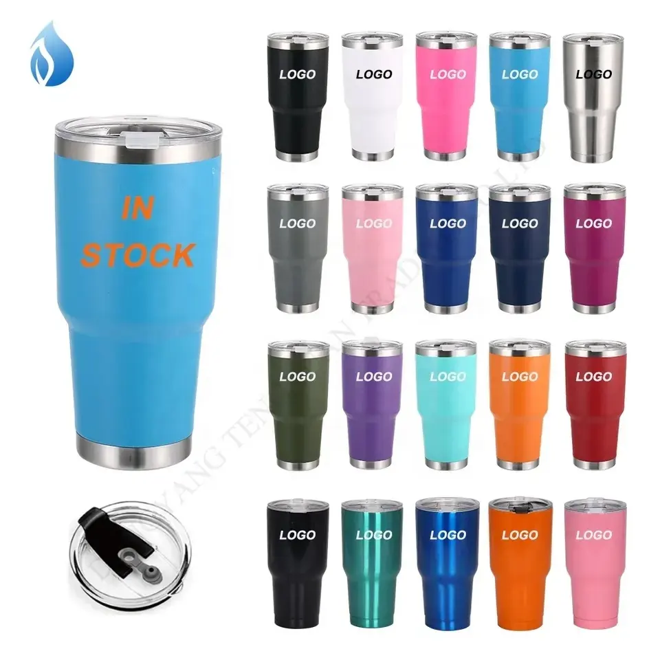 TY Custom logo yetys 30oz stainless steel tumbler Double wall vacuum insulated Travel Mug with Slider Lid and straw