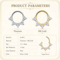 Anneau de nez personnalisable en titane G23 de qualité supérieure, incrusté de cœur en oxyde de zirconium AAAAAA taille Asscher, avec fermoir clicker articulé, bijoux corporels, vente en gros