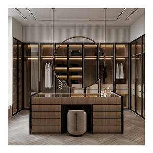 Customized Luxury Wooden Glass Door Walking Open <strong>Closet</strong> Double Bedroom Wardrobe Cabinet - Product Image 1