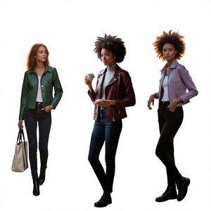 Chaqueta de motociclista de cuero genuino color borgoña para mujer, de manga corta, con cremallera asimétrica y cuello vuelto, de cuero genuino. - Product Image 2