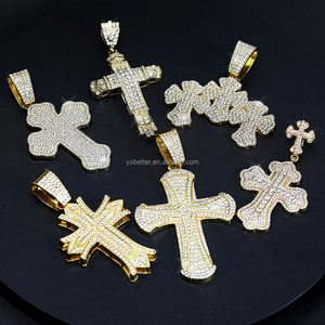 Grand Pendentif Collier Croix Orthodoxe Glaçée Or Style Hip Hop, Pendentif Croix <span class=keywords><strong>Triple</strong></span> Jésus Chrétien Tendance avec Baguettes - Product Image 5