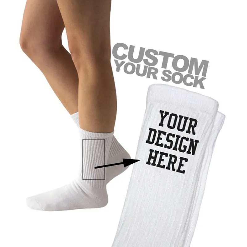 DS-N1-115 make your own logo crew cotton white socks custom oem socks white