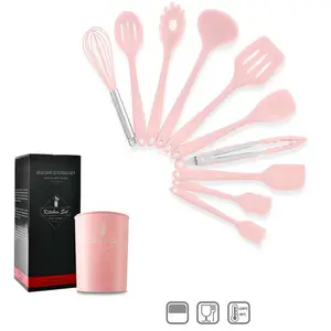 11 Piece Kitchen Utensil Set With Holder And Color Box Stainless steel tube silicone kitchen utensils cooking tools set