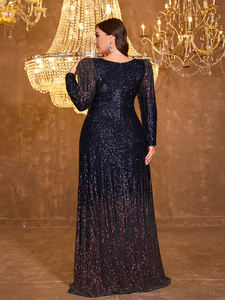 <span class=keywords><strong>Vestido</strong></span> de Fiesta Elegante de Alta Calidad para Mujer, Cuello en V, Manga Larga Estilo <span class=keywords><strong>Princesa</strong></span>, Cintura Ajustada, Lentejuelas Brillantes con Efecto Ombre - Product Image 2