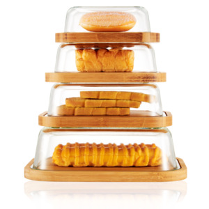 Bread Box LINUO Eco-friendly High Borosilicate Glass Bread Plate Butter Container With Bamboo Lid Kitchen Storage Box Set