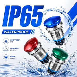 Interruptor de Botón Pulsador con Cabeza de Hongo Metálica IP65, de Acero Inoxidable, Control Momentáneo para Equipos Industriales - Product Image 3