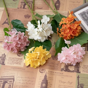 Fleurs d'hortensia artificielles en PVC, tissu brillant, jaune et blanc, impression 3D, décoration d'intérieur, bouquet - Product Image 1
