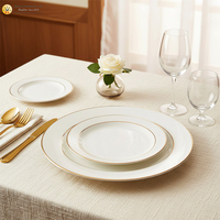 Ensemble de vaisselle en céramique de luxe écologique de qualité alimentaire avec bordure dorée pour mariages, fêtes, hôtels, desserts, pâtes, steaks