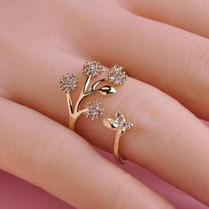 Elegant Rose Gold Floral Butterfly Open <b>Ring</b> with <b>Crystal</b> Accents Designer Fashion Jewelry <b>Ring</b> for Women - Product Image 4