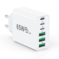 Cargador USB C HYTO de 65W GaN, Cargador Múltiple de 6 Puertos, Cargador USB-C Macho, Adaptador de Corriente PD 3.0, Fuente de Alimentación USB para iPhone 18 17