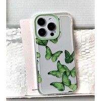 Coque Souple Y2K Papillon Vert Graffiti Mignon pour iPhone 11 15 16 17 Pro 13 12 14 Pro Max Plus 12 13 Mini
