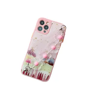 Top Selling Clear Crystal Hand Flowers Chain Factory Wholesale Tall Mountain Painting Cute Phone Case for Moto E20/E30/E40 & LG