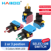 Bouton sélecteur en plastique de 22 mm, à enclenchement momentané, 1NO1NC, 2/3 positions, avec LED verte, 24 V, 10 A, interrupteur marche/arrêt