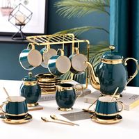 Nouveau Set de Tasses et Soucoupes à Café en Céramique Luxe Bord Doré, Style Européen, pour Thé de l'Après-midi avec Support