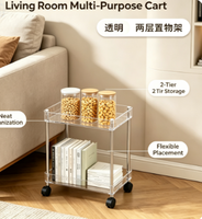 Chariot de rangement roulant à 3 niveaux, étagère transparente à roulettes, assemblage stable avec serre-câbles, organisateur domestique multi-usages