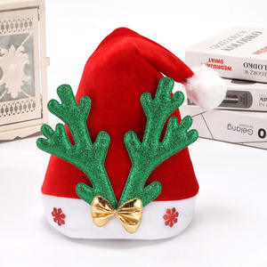 قبعة عيد الميلاد للكبار بتصميم مخملي بأربعة أنماط، مصنوعة من المخمل المركب + مخمل أحادي الجانب مع فيونكة وغطاء رأس فضفاض - Product Image 4