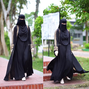 ドバイ装飾ストーンオープンアバヤセット高級ブラックカフタン長袖インナードレスカスタムメイド服中東ドバイ - Product Image 4