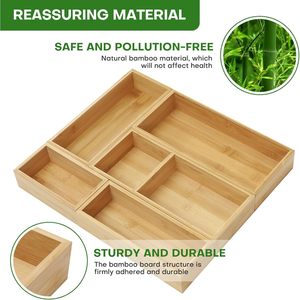 Bamboo <b>Drawer</b> Organizer Set 5 Piece Multi Purpose Wooden <b>Storage</b> Rack Space Saving Stackable Rectangular Trays For Car Medicine - Product Image 5