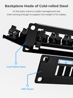 ZOERAX Panneau de brassage vierge 1U 24 ports UTP, barre de gestion de câbles arrière réglable pour RJ45 CAT5e CAT6A USB