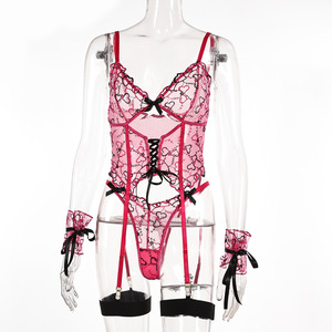 New Sexy Women's Embroidered Luxury Lingerie Love Mesh <b>Perspective</b> Underwear Set 2-piece Women's Clothing - Product Image 6