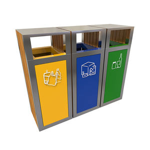 Poubelle de recyclage des déchets de tri en métal + bois Poubelle unique Petites poubelles extérieures <span class=keywords><strong>à</strong></span> <span class=keywords><strong>vendre</strong></span> - Product Image 4