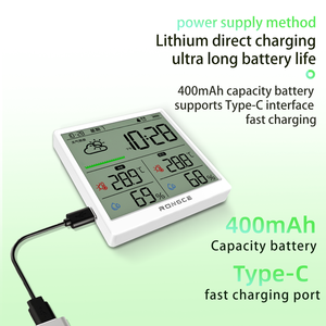 Rongce kỹ thuật số hiện đại ẩm kế nhiệt độ độ ẩm mét độ chính xác cao LCD cảm ứng điều khiển xách tay ABS Pin hoạt động nhà - Product Image 6