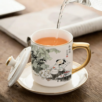 Tasse Cadeau pour Amateurs d'Art - Mug en Porcelaine Fine (Bone China) avec Infuseur à Thé, Motif Lotus Sculpté à la Main, Style Classique, Héritage Culturel Chinois