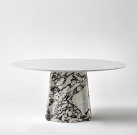 GOLDTOP Tables de salle à manger rondes en pierre naturelle de luxe modernes Table de salle à manger ronde en marbre blanc et noir